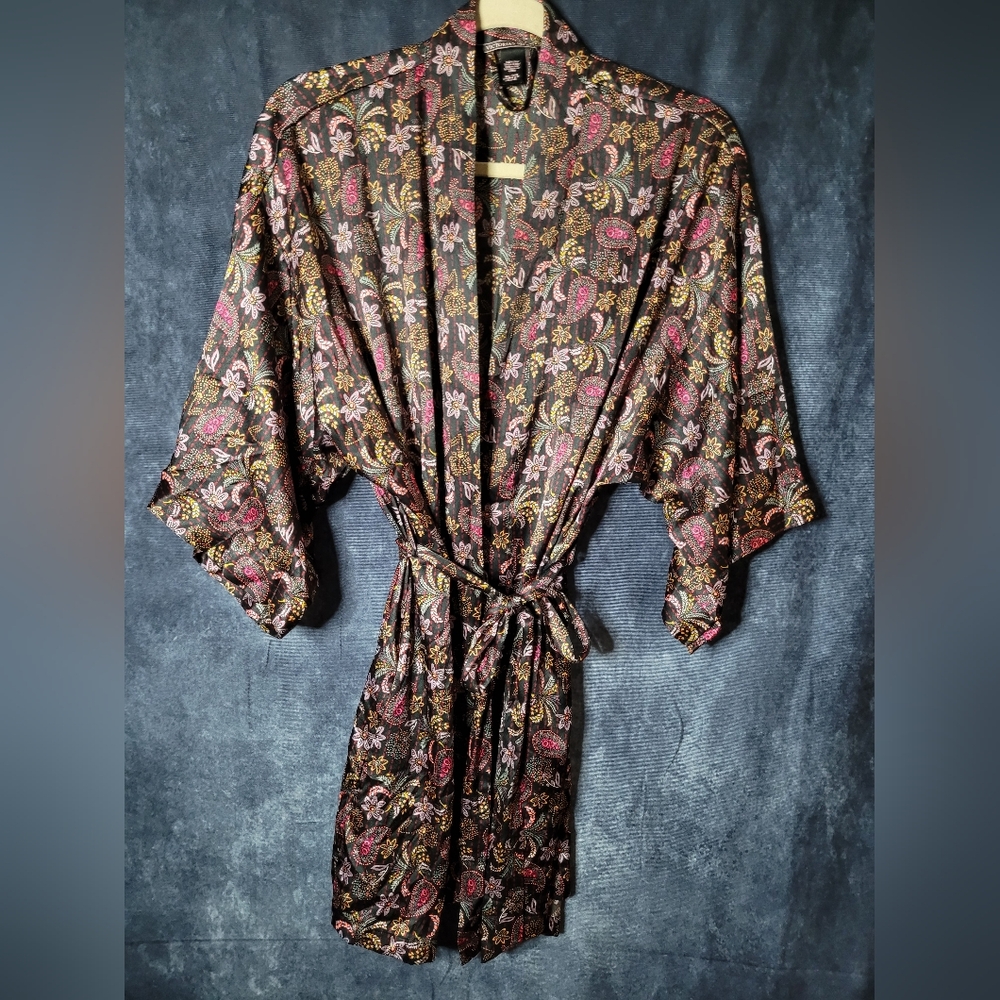 Victoria's Secret Paisley Print Kimono Robe - Black and Pink